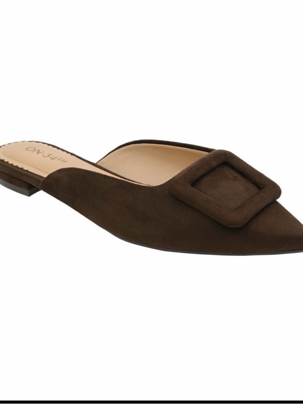 ON.34TH Brown Suede Pointed Mule with Square Accent - Picture 5 of 6